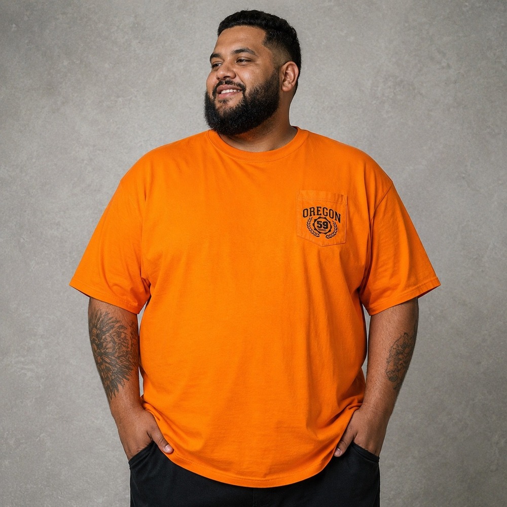 Recon Oregon 59 T-Shirt Men 2XL Orange Pocket Short Sleeve Crew Neck Graphic Tee